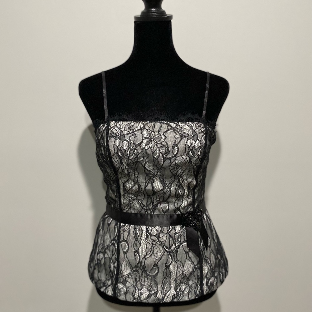 Ann Taylor blouse, Size 2, black/white, with lace, original tags